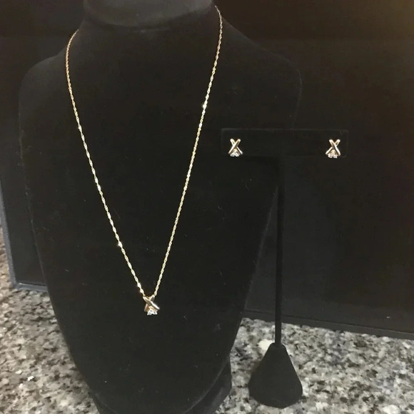 14K Gold & Diamond Necklace & Earrings - Picture 2 of 15